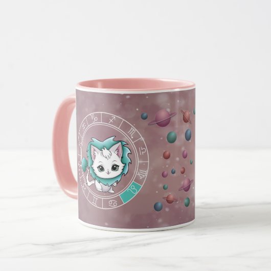 Mug Zodiac Leo Cute Chat Roue Planète Astrologie (Devant gauche)