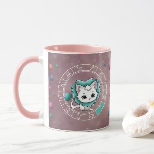 Mug Zodiac Leo Cute Chat Roue Planète Astrologie (Avec donut)