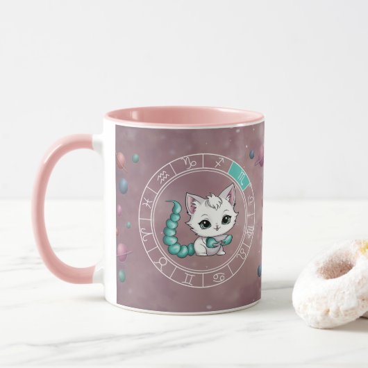 Mug Zodiac Scorpio Cute Chat Roue Planète Astrologie (Avec donut)