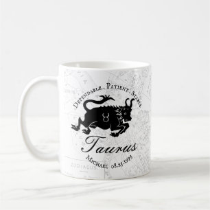 Mug Zodiac Taurus Personnalisé noir blanc Traits d'as