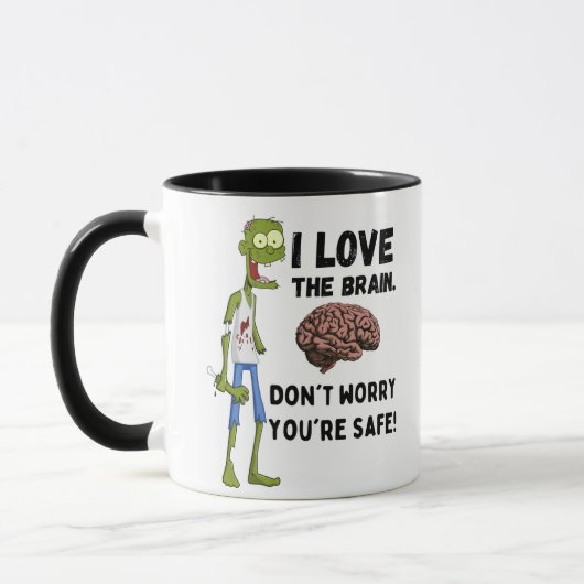 Mug Zombie Drôle J'adore Le Cerveau (Gauche)