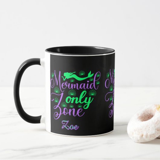 Mug Zone de script Mermaid vert violet Script (Avec donut)