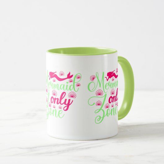 Mug Zone Sirène uniquement en rose chaud et vert néon (Devant droit)
