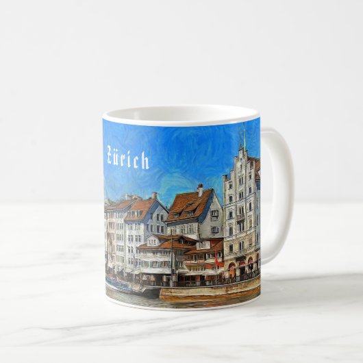 Mug Zurich. Vue du remblai de rivière de Limmat (Devant droit)