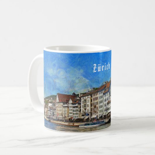 Mug Zurich. Vue du remblai de rivière de Limmat (Devant gauche)