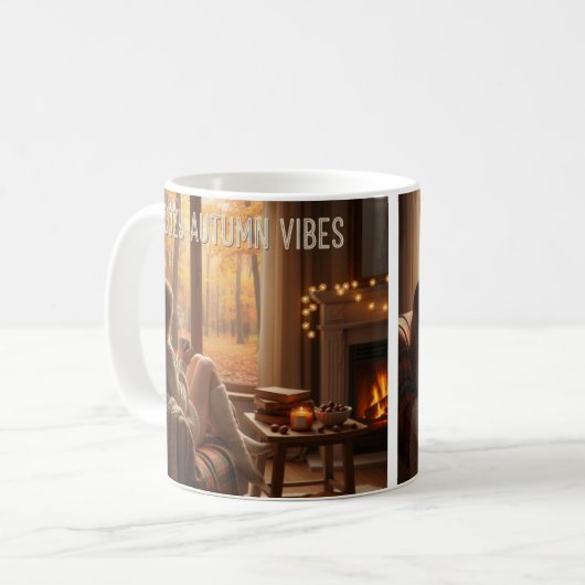 MugCozy Autumn Vibes Mug (Fireplace &(Custom Name) (Devant gauche)
