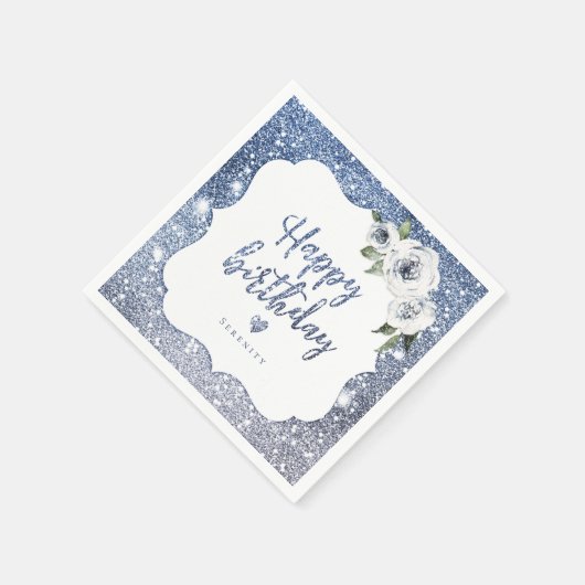 Muggenblauw glitter en felle verjaardag servet (Hoek)