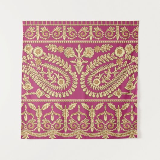 Mughal art werkt. Indiaans traditioneel antiek gou Wandkleed (Voorkant)