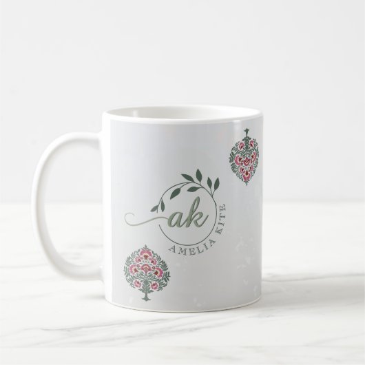 Mughal Floral Circulaire Monogramme Favoriser Mug (Gauche)