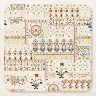 Mughal Floral Paisley: Etnische digitale elegantie Vierkante Kartonnen Onderzetter