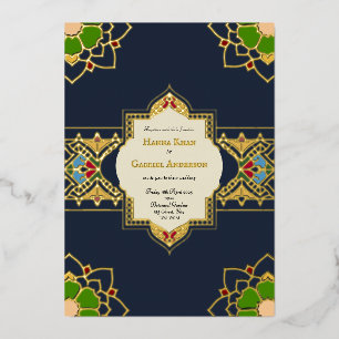 Mughal geïnspireerde trouwkaart met folie uitnodiging