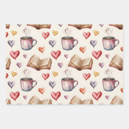 Mugs, Books, and Hearts valentine Inpakpapier Vel