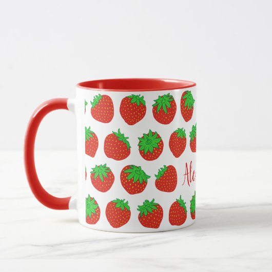 Mugs de fraises rouges personnalisés avec nom (Gauche)