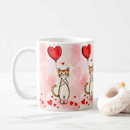 Mugs de la Saint-Valentin Chat Cœurs Rouges (Avec donut)
