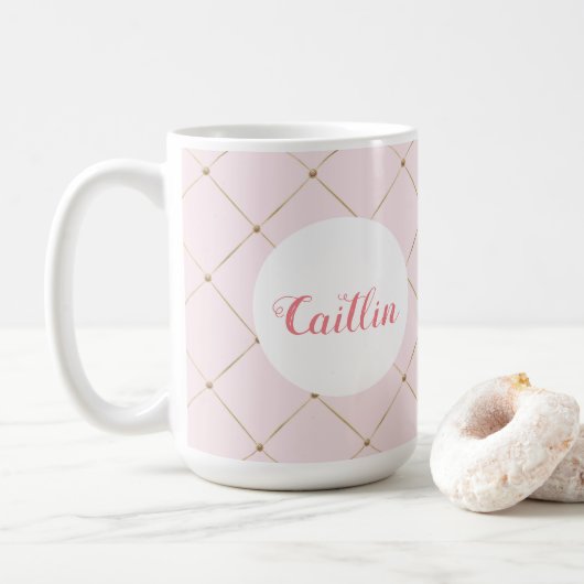 Mugs de nom de princesse rose et or (Avec donut)