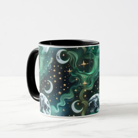 Mugs – Emerald Green Celestial Moon Phase Luxury  (Devant gauche)