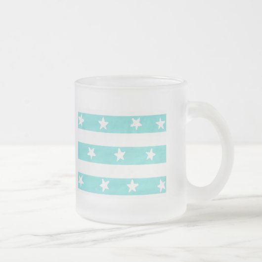 Mugs Étoiles Blanches sur Rayures Turquoise (Droit)