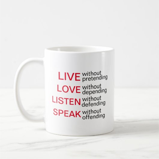 Mugs Expressifs Vivent, Amour, Écoute, Parle (Gauche)