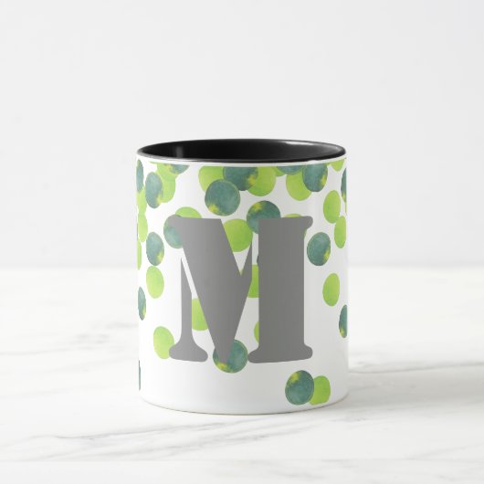 Mugs Monogrammes Personnalisés, Confetti Vert Desi (Centre)