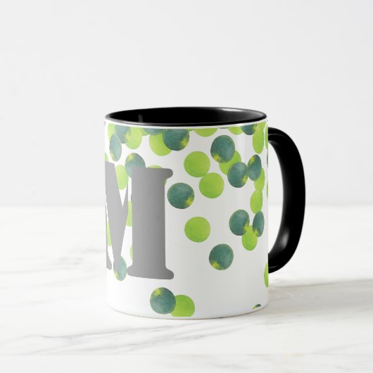 Mugs Monogrammes Personnalisés, Confetti Vert Desi (Devant droit)
