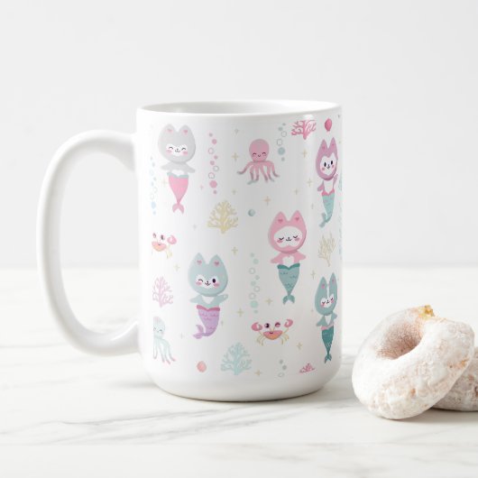 Mugs nautiques décorés de mignons chatons de sirèn (Avec donut)