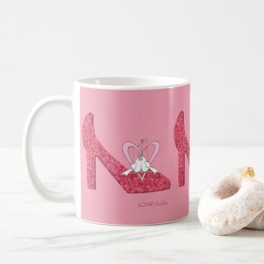 Mugs Saint-Valentin Amour Chaussure Rose Hello (Avec donut)