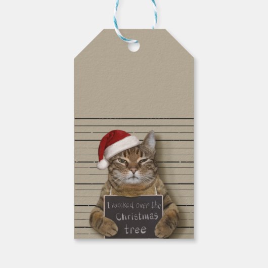 Mugshot Cat Kerstmis Cadeaulabel (Achterkant)