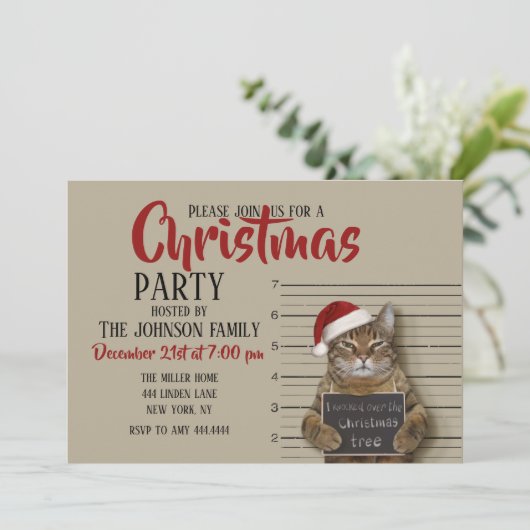 Mugshot Cat Kerstmis Kaart (Staand voorkant)