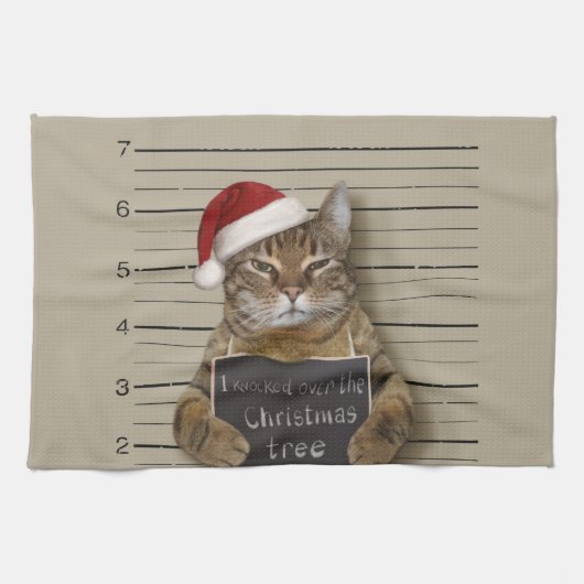 Mugshot Cat Kerstmis Theedoek (Horizontaal)