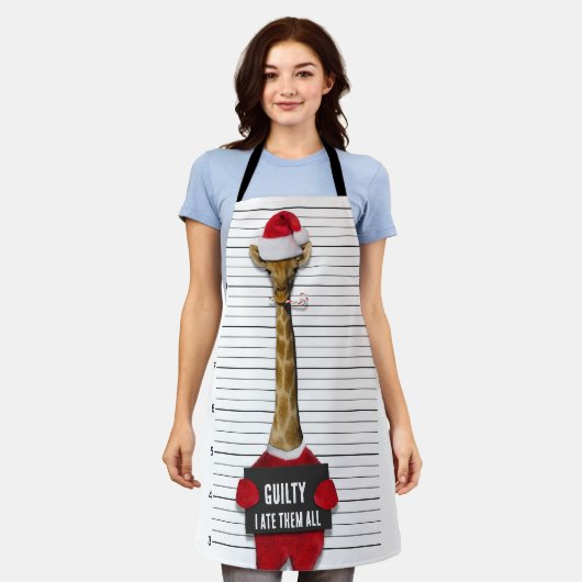 Mugshot Guilty Funny Giraffe Kerstmis Schort (Gedragen)