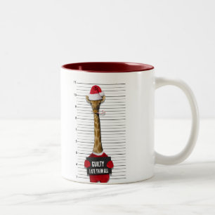 Mugshot Guilty Giraffe Funny Kerstmis Tweekleurige Koffiemok