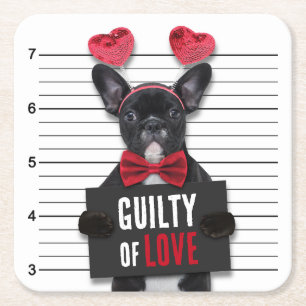 Mugshot Guilty Love Dog Valentijnsdag Funny Vierkante Kartonnen Onderzetter