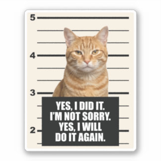 Mugshot van een brutale oranje kat sticker
