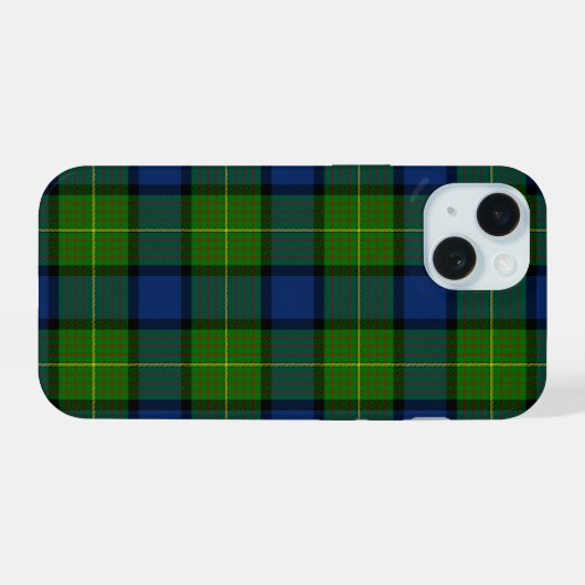 Muir Moore tartan green blue plaid iPhone 15 Hoesje (Achterkant horizontaal)