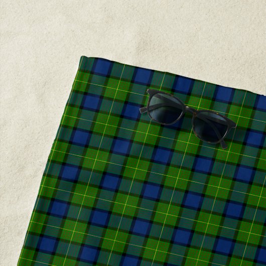 Muir Moore tartan green blue plaid Strandlaken (In situ)