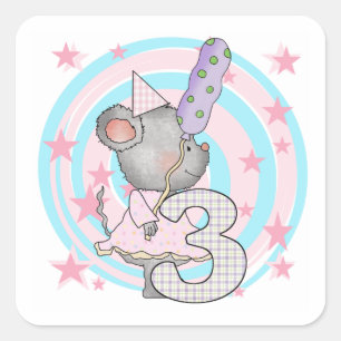 Muis 3e verjaardag T-shirts en geschenken Vierkante Sticker