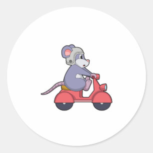 Muis als Biker met Scooter.PNG Ronde Sticker