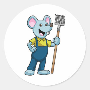 Muis als boer met rake ronde sticker