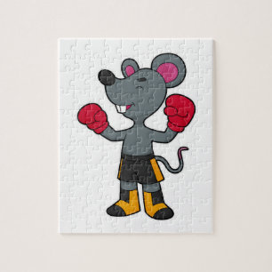 Muis als Boxer met Boxing-handschoenen Legpuzzel
