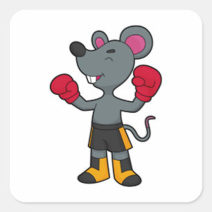 Muis als Boxer met Boxing-handschoenen Vierkante Sticker