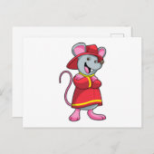 Muis als brandweerman met helm briefkaart (Voorkant / Achterkant)