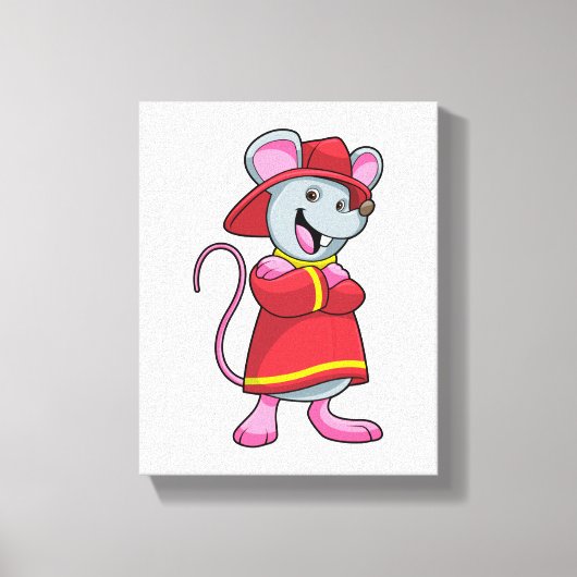 Muis als brandweerman met Helmet Canvas Afdruk (Voorkant)