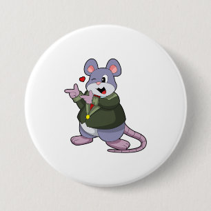 Muis als bruidegom met pak ronde button 7,6 cm