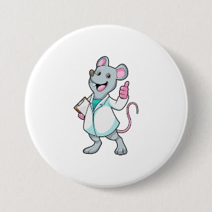 Muis als Doctor met de mantel van de dokter Ronde Button 7,6 Cm