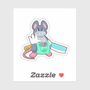 Muis als hairdresser met schaar en kam sticker