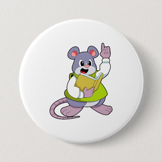 Muis als leraar met boek ronde button 7,6 cm (Voorkant)