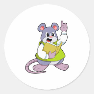 Muis als leraar met boek ronde sticker