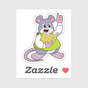 Muis als leraar met boek sticker