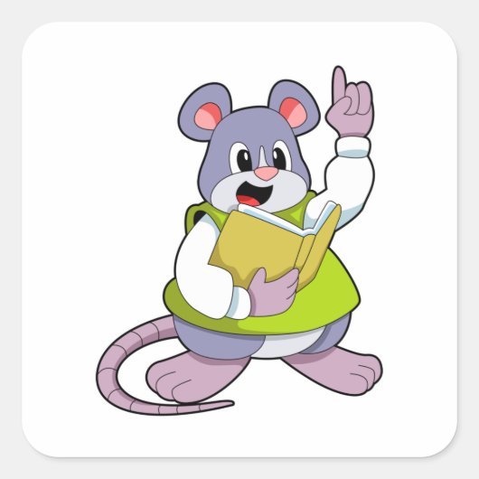Muis als leraar met boek vierkante sticker (Voorkant)