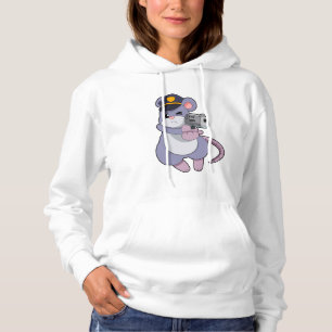 Muis als politieagent met pet van politie hoodie